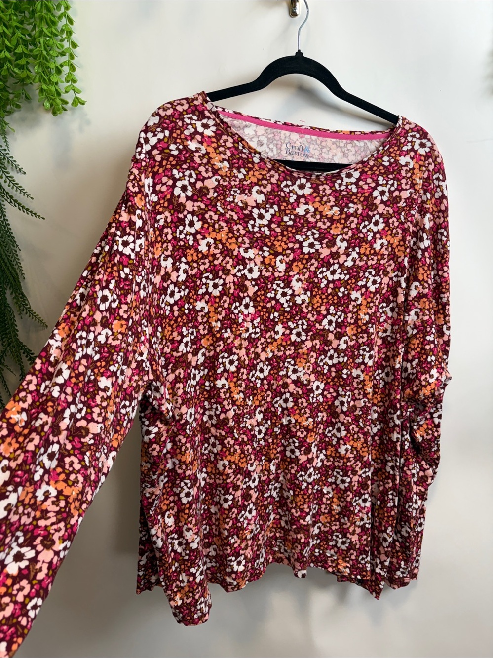 Croft & Barrow Floral Long Sleeve Top - Red and Pink